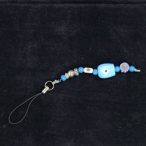 Cellphone Charm Evil Eye Blue White Protection Eclectic Unique Handmade Gift